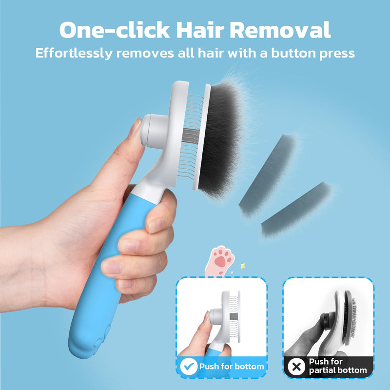 Zivacate Cat Brush Dog Brush [Ergonomic Handle & One-Click Cleaning] Self-Cleaning Brush for Short & Long Haired Dogs/Cats/Rabbits, Undercoat Brush (Blue) Blue - PawsPlanet Australia