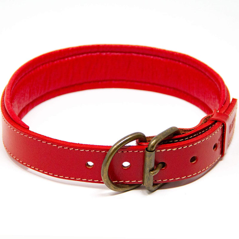 [Australia] - Logical Leather Padded Dog Collar - Best Full Grain Heavy Duty Genuine Leather Collars L - Fits 17-21 in. Neck Red 