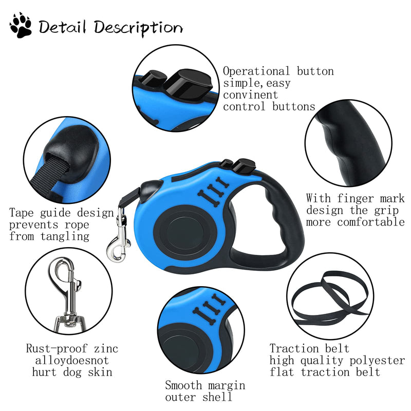 Retractable Dog Leash, Durable Nylon Long Dog Leash with Non-Slip Handle, 360° No Tangles, One Button Lock & Release, Leashes for Small Medium/Large Dogs 11FT Blue - PawsPlanet Australia