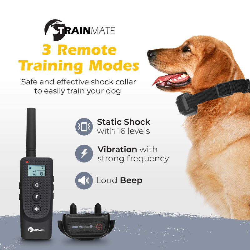 [Australia] - Trainmate Shock Collar for Dogs with Remote, 1200 Foot Range - Waterproof Dog Training Collars with Small, Medium, Large Dogs - Rechargeable Dog Collar with 3 Training Modes Shock, Vibration, Beep 