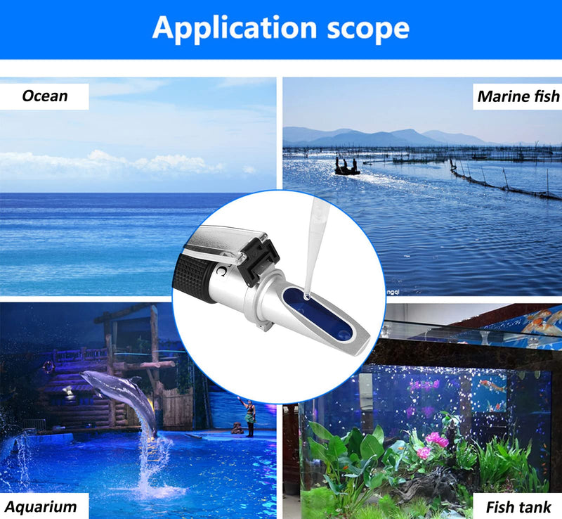 Salinity Refractometer for Aquarium, Marine Monitoring, Saltwater Testing, Dual Scale Salinity Tester 0-100 PPT& 1.000-1.070 Specific Gravity Saline Seawater Refractometer Hydrometer with ATC - PawsPlanet Australia