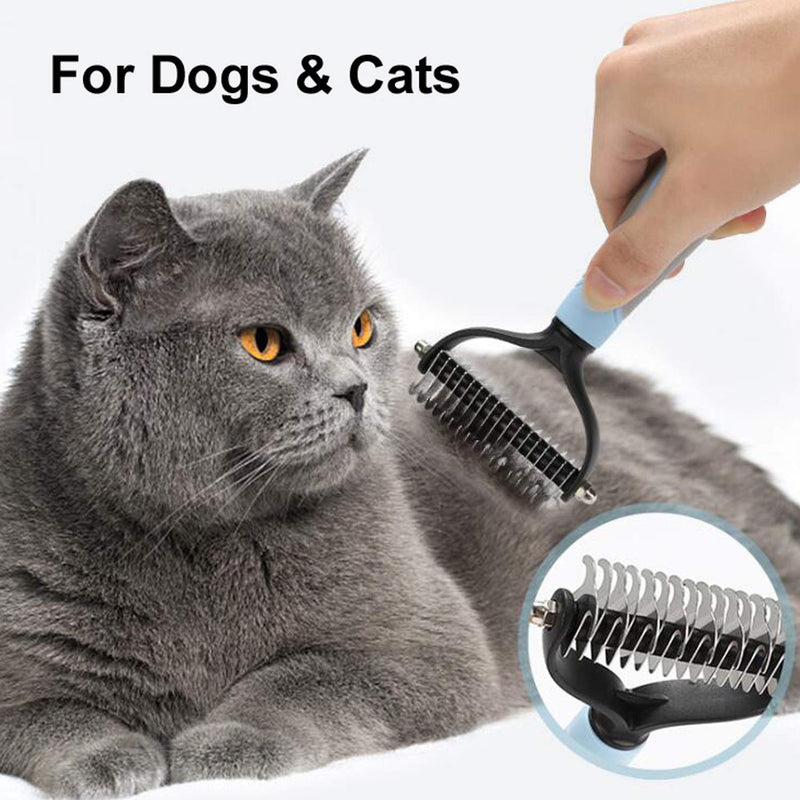 Ubrand Pet Grooming Tool - 2 Sided Undercoat Rake for Cats & Dogs - Safe Dematting Comb for Easy Mats & Tangles Removing - No More Nasty Shedding and Flying Hair Blue - PawsPlanet Australia