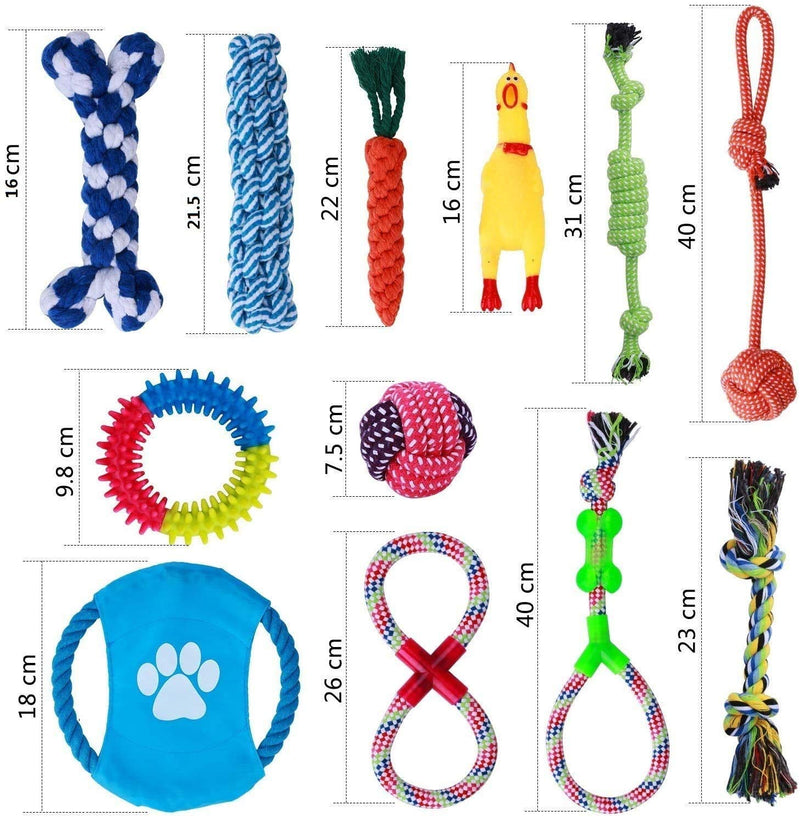 Parner Dog Rope Toys, 12 Set Puppy Chew Toy Durable Teeth Cleaning for Small Medium Large Dog Cotton Squeak Interactive Toys - PawsPlanet Australia