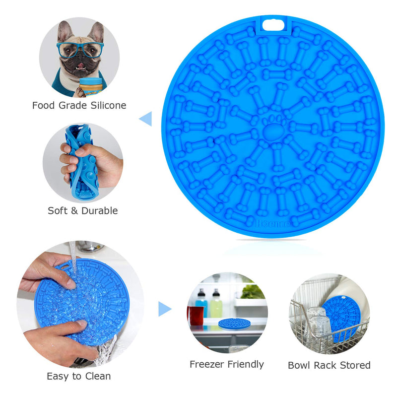 [Australia] - Dog Lick Pad 2Pcs, Slow Dispensing Treater Mat with 37 Strong Suctions to Wall, Dog Bath Distraction Device, Peanut Butter Lick Mat for Pet Bathing, Grooming and Dog Training Round with suction cup Blue & red B 