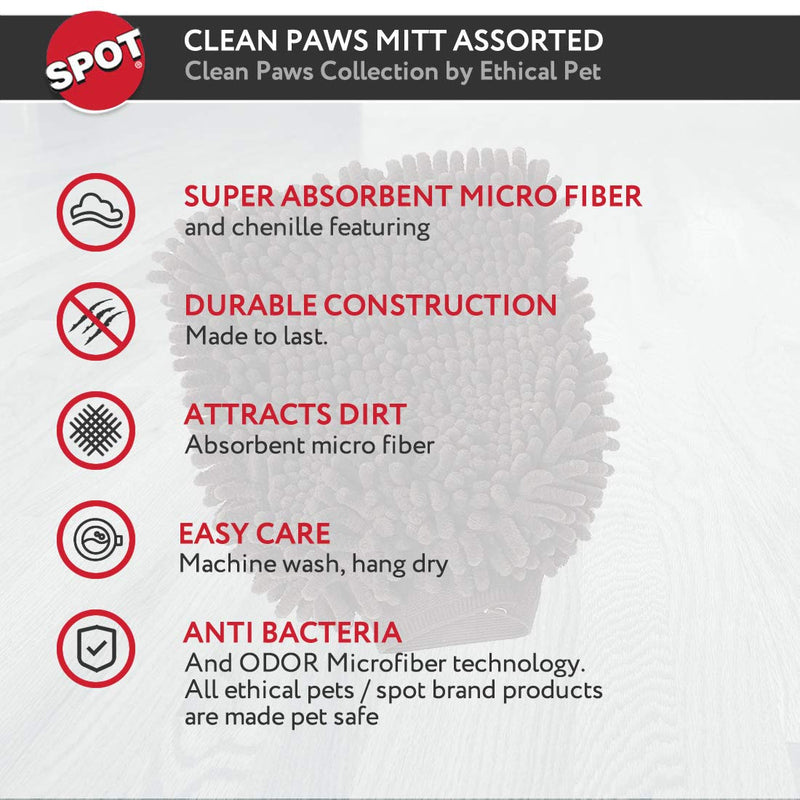 Clean Paws - Chenille Microfiber Dog Towel Mit - 9.5X7 Inches/Attractive, Durable, Super Absorbent, Washable. by Ethical Pets - PawsPlanet Australia