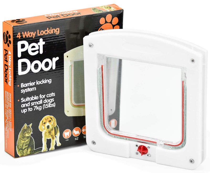 Pet Door, 4 Way Locking Classic Cat Flap Easy Install, Durable for Cats - Tunnel Included,White, 20 x 22cm - PawsPlanet Australia