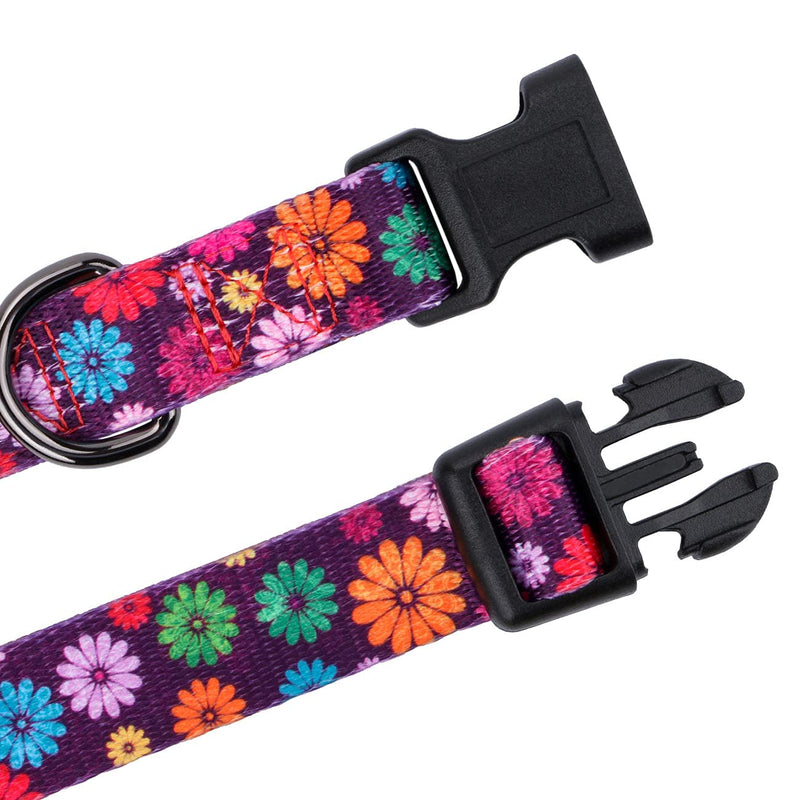 Rhea Rose Girl Dog Collars Fall Daisy Pattern, Colorful Flowers Print, Female Collar, Dark Purple, Small S(Neck 11"-15.7", Width 5/8") - PawsPlanet Australia