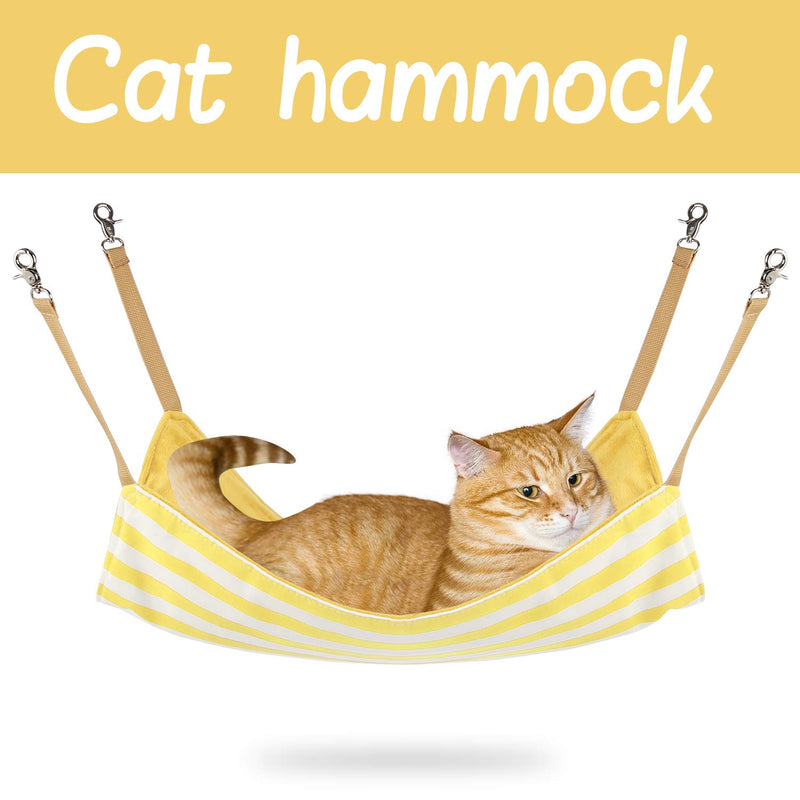 [Australia] - Whollyup Cat Hammock Bed Pet Cage Hammock Hanging Soft Pet Bed for Kitten Ferret Puppy Rabbits or Small Pet Reversible Pet Supplies Winter Summer Plush Fabric Fresh Stripes Pattern Yellow Stripe 