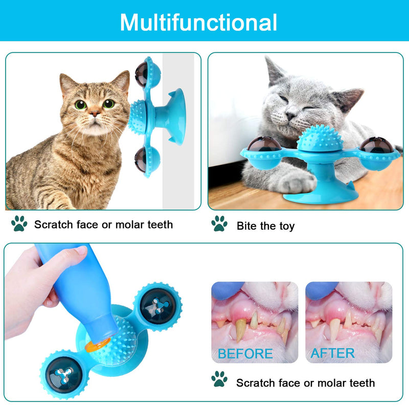 Exboard Windmill Cat Toys, Turntable Interactive Cat Toy with Suction Cup Brush for Cat Tooth Cleaning Scratching,Wall Mount Cat Spinner with Rotatable Toy ball (Blue) - PawsPlanet Australia