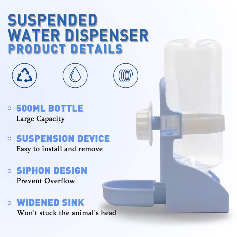 LLSPET Rabbit Water Bottle Suspension Water Dispenser for Mini Pet Bunny Guinea Pig Chinchilla, 500ml Automatic Water Bottle by Gravity Flow Supply, Prevent Overflow, BPA Free - PawsPlanet Australia