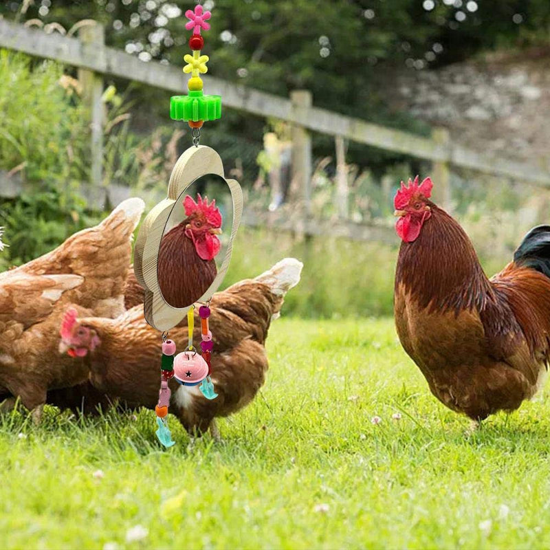 Bird Mirror Bird Mirror Hanging Bell Chicken Toy Hanging Chicken Mirror Toy With Bell Wooden Pecking Toy For Chicks Hens Coop And Small Birds - PawsPlanet Australia