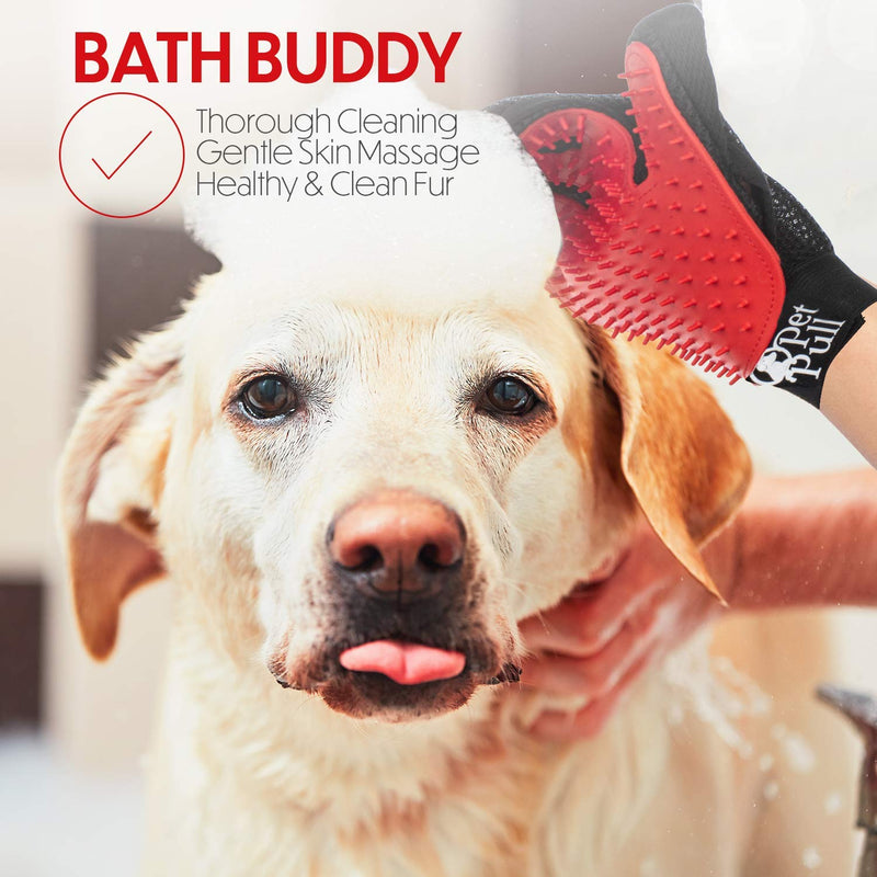 PET PULL Pet Grooming Glove for Dogs & Cats - Massage & Deshedding Brush with 259 Silicone Tips - Pair of Efficient Pet Hair Remover Mitts for Long & Short Fur - Adjustable One Size Fits All - PawsPlanet Australia