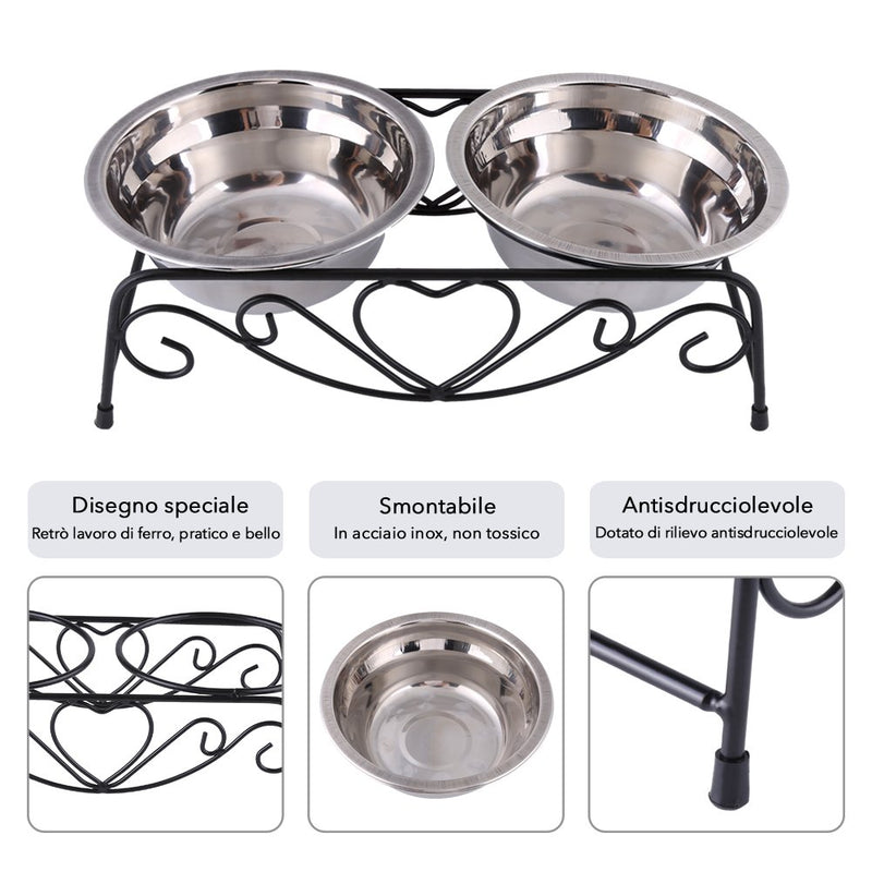 Raised Dog Bowl Dishes Shelf Stand Two Piece, Removable ReusableStainless Steel Double Dog Cat Food Water Bowls with No Spill, Removable Reusable Feeder Lifted for Small or Middle-sized Dog - PawsPlanet Australia