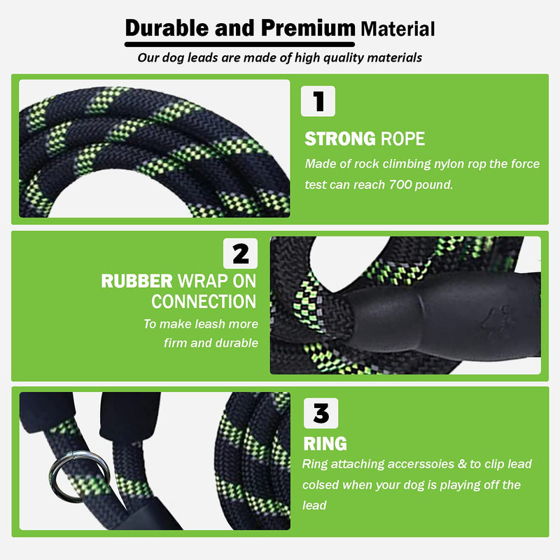 ARTISTRY® Rope Dog Lead for Large Dogs with Soft Padded Handle | 5 FT Dog Leads Strong Rope with Highly Reflective Threads | Anti Theft Dog Training Lead Rope for Medium Dogs (Black/Green) Black/Green - PawsPlanet Australia