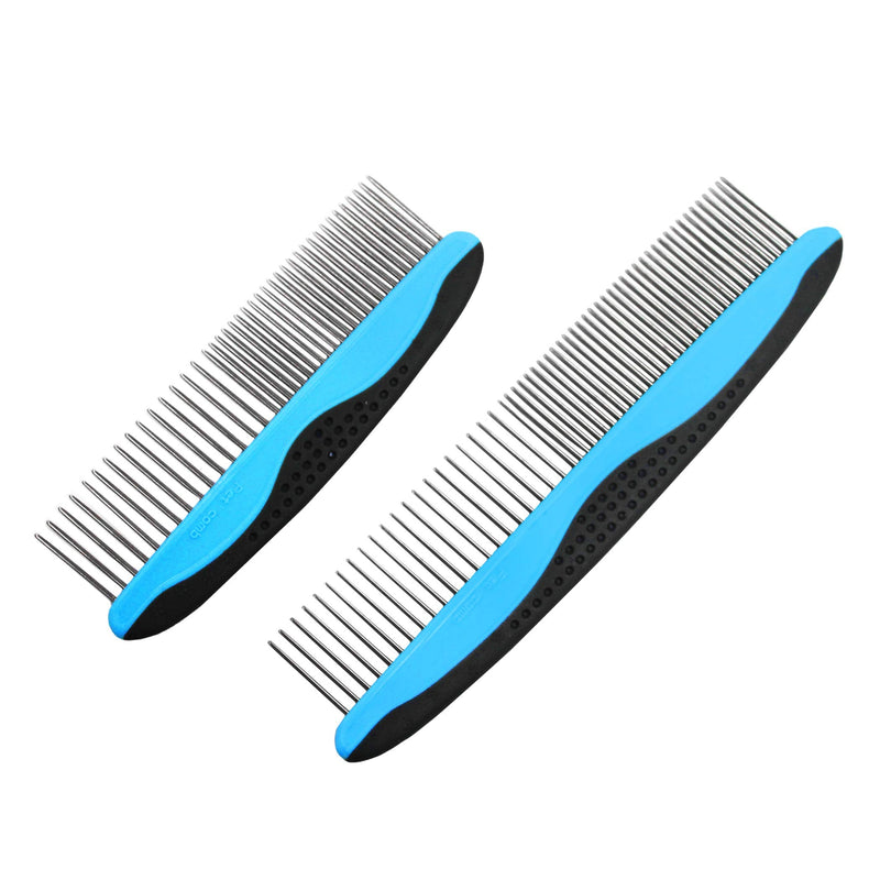 Pets First 2 Pack Dog Comb Small & Large PET Comb for Small & Large Breeds & Areas. Premium Anti-Slip Comfort Grip Ergonomic Handle for Your Dog & Cat with Durable Stainless-Steel - PawsPlanet Australia