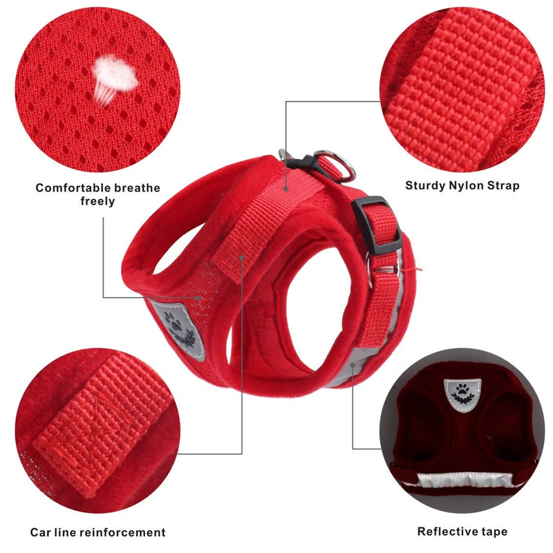 [Australia] - Idepet Cat Harness and Leash for Walking Adjustable Soft Mesh Vest Harnesses with Reflective Strap Metal Leash Ring Metal Clip for Small Medium Large Cats Pets Kitten Puppy Rabbit Red 