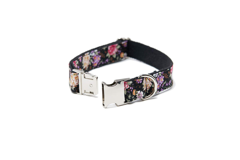 [Australia] - Bubblepup Dog Collar and Leash Set, Dog Collar with Leash Set Adjustable Dog Collar and Leash for Small Medium Large Dogs XS black flower 