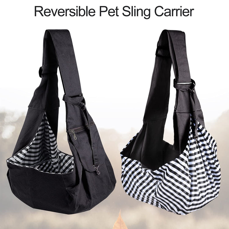 PETLOFT Reversible Dog Cat Sling Carrier, Small Dog Carrier, Adjustable Dog Sling with Fine Pocket, Hands Free Cross Body Carrier with Collar Hook for Dog/Cat/Bunny up to 11lb Black - PawsPlanet Australia