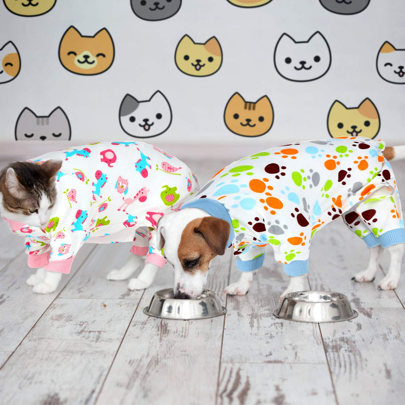 4 Pieces Puppy Dog Pajamas Pet Dog Soft Cute Clothes Dog Jumpsuit Breathable Puppy Bodysuits for Pet Dog Cat, 4 Styles Mermaid, Elephant, Paw Print, Giraffe Medium - PawsPlanet Australia