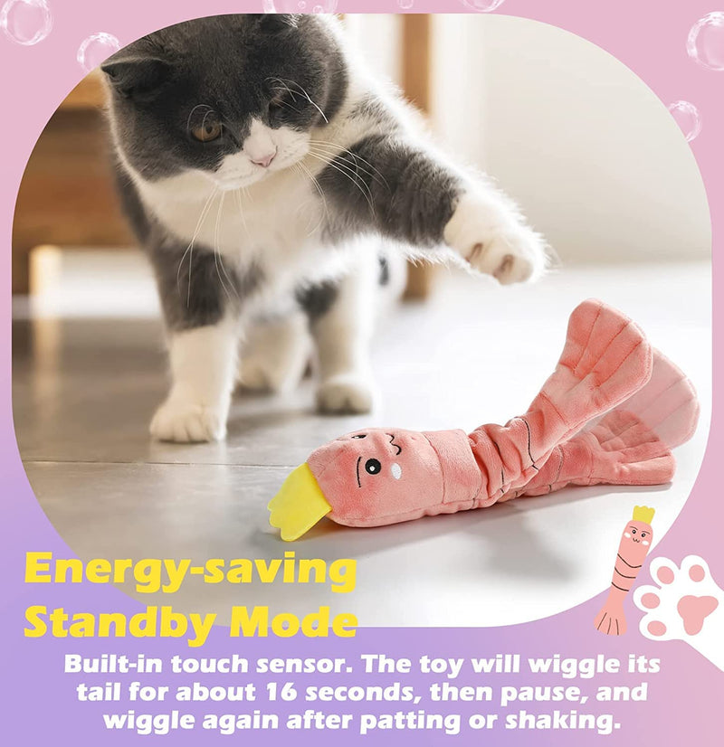 Lewondr Interactive Cat Toy, Movable Plush Shrimp, Electronic Cat Toy with Catnip, Cat Activity, USB Rechargeable Washable Toy for Kitten Training, Pink - PawsPlanet Australia