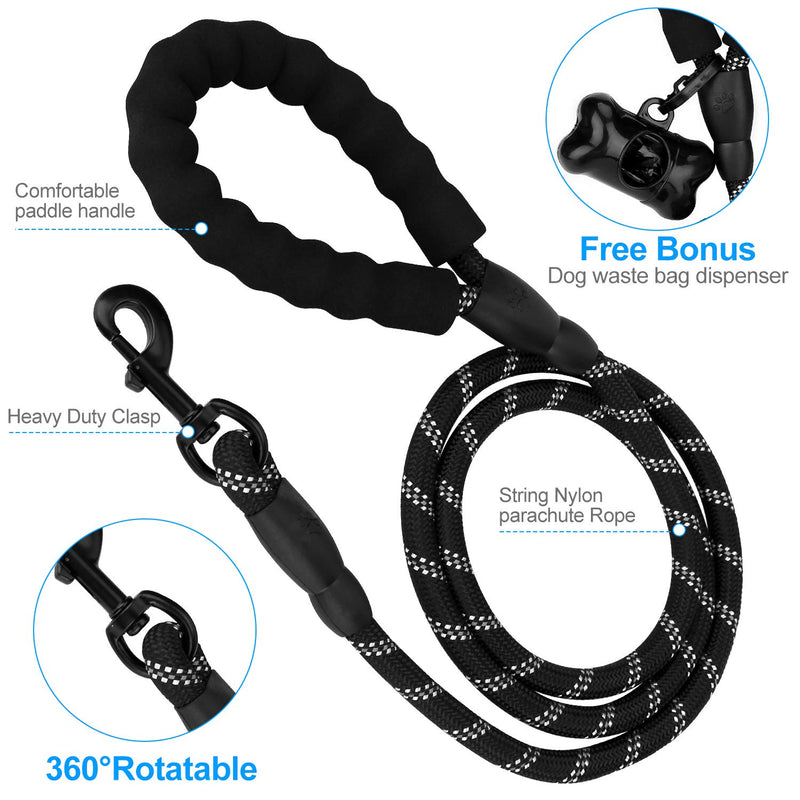 [Australia] - xjzx 5 FT Heavy Dog Leash - Comfortable Filling Handle, Heavy Metal Buckle and High Reflector, Suitable for Small, Medium and Large Dogs, with Foldable Free Pet Bowl 