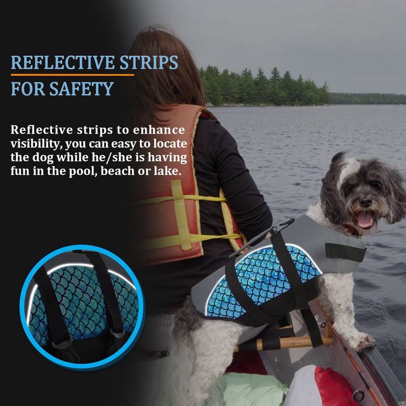 AOFITEE Dog Life Jacket Ripstop Dog Life Vest for Boating Swimming, Reflective Dog Safety Vest with Superior Buoyancy & Rescue Handle, Fish Scales Dog Swimsuit Lifesaver for Small Medium Dogs X-Small Blue - PawsPlanet Australia