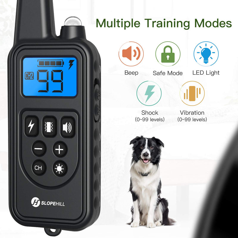 slopehill Dog Training Collar with 2600Ft Remote, Electronic Dog Collar with Beep, Vibration, Shock, Light and Keypad Lock Mode, Waterproof Electric Dog Collar Set for Small Medium Large Dogs black - PawsPlanet Australia