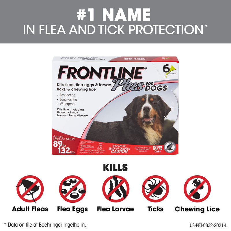 FRONTLINE Plus Flea and Tick Treatment for Dogs (Extra Large Dog, 89-132 Pounds) 6 Count - PawsPlanet Australia