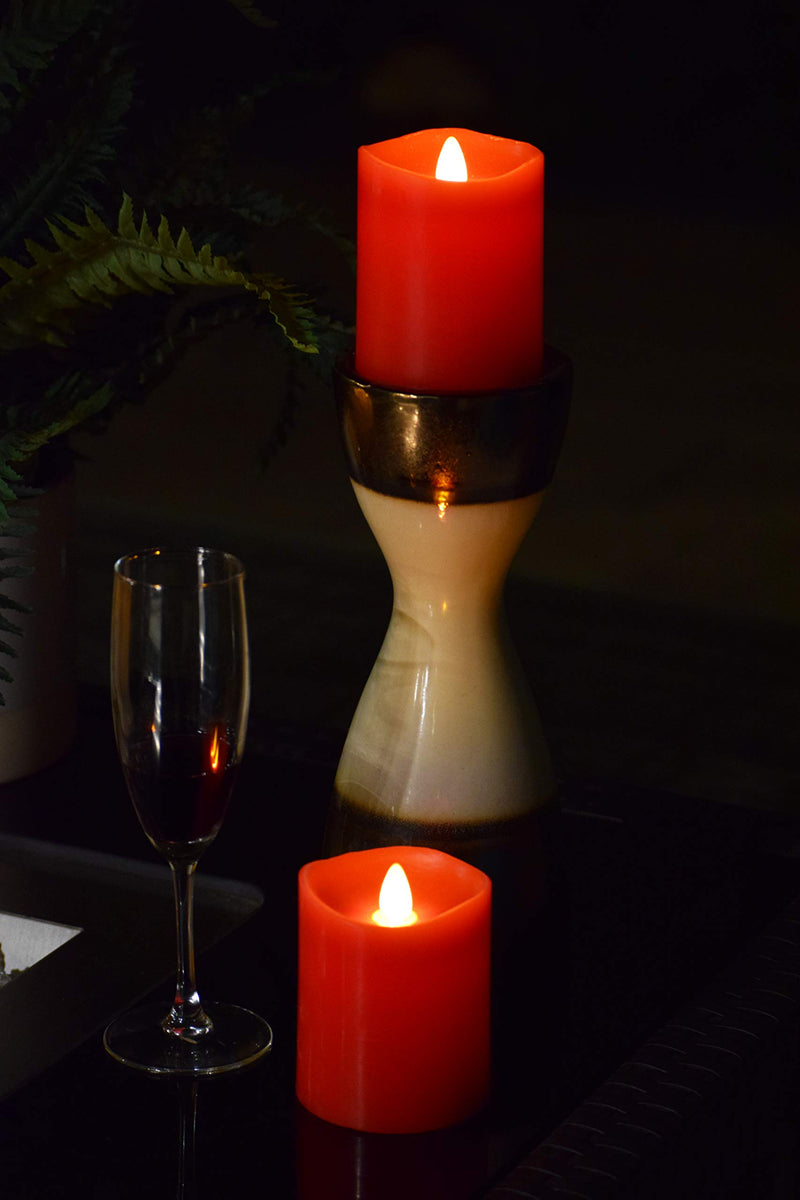 Gift Package 2 Pieces Red Flameless Candles (D 3" x H 6") Flickering Flame Effect, LED Pillar Candles Battery Operated Real Wax with Timer Function and Remote Red | D 3" X H 6" - PawsPlanet Australia