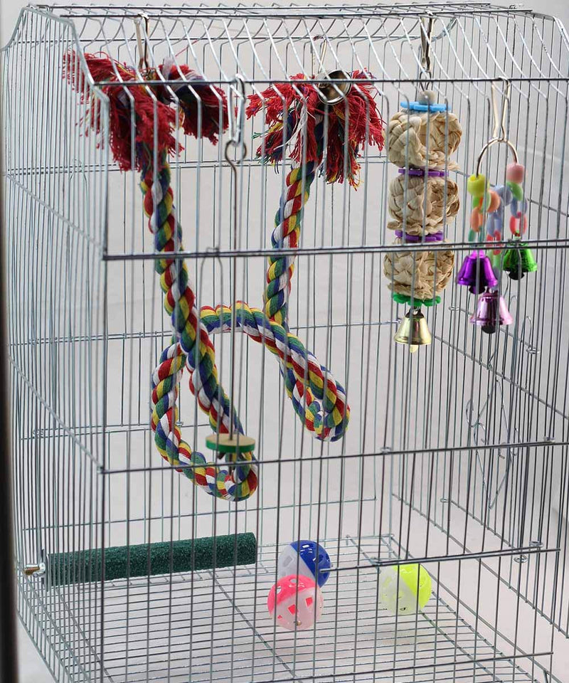 ACEONE 8 Pack Bird Perch Stand Rope Toys, Parrot Chewing Hanging Bell Bird Cage Toy for Small Parakeets, Conures, Love Birds, Cockatiels, Macaws, Finches - PawsPlanet Australia