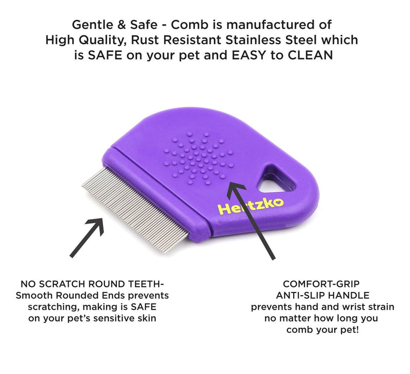 Flea Comb By Hertzko – Closely Spaced Metal Pins Removes Fleas, Flea Eggs, And Debris From Your Pet’s Coat - 10mm Metal Teeth Are Great For Short Hair Areas - Suitable For Dogs And Cats! - PawsPlanet Australia