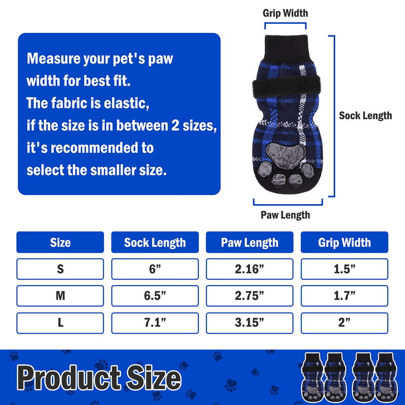 BINGPET Anti-Slip Dog Socks with Classic Plaid Design - 2 Pairs Comfortable Breathable Pet Doggy Paw Protector, Double-Sided Non-Slip Paw Patterns for Safe Indoor Wear Small Blue - PawsPlanet Australia