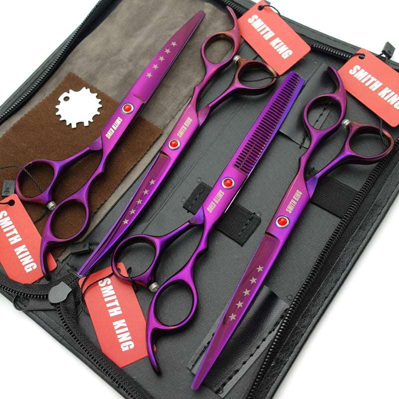 [Australia] - 7.0in Professional Pet Grooming Scissors Set,Straight & Thinning & Curved Scissors 4pcs Set for Dog Grooming Violet 