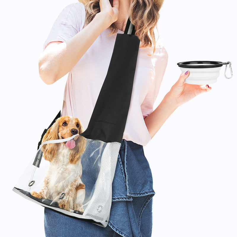 SLSON Pet Dog Sling Carrier,Transparent Dog Sling Bags Hands Free Dogs Cats Travel Bag Breathable Adjustable Strap Shoulder Carriers for Pets,with Collapsible Dog Bowl Small - PawsPlanet Australia