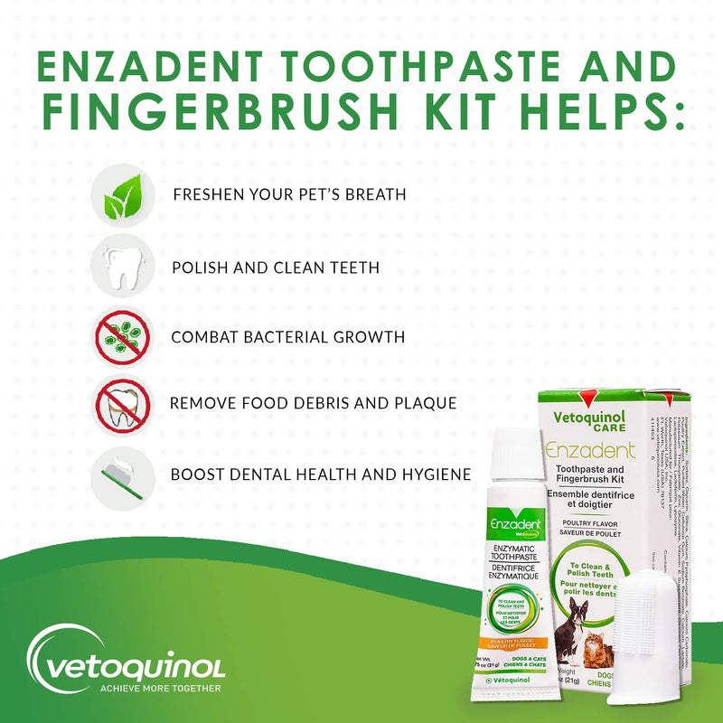 Vetoquinol Enzadent Enzymatic Toothpaste Kit + Fingerbrush for Cats & Dogs – .75oz, Poultry Flavor – Oral Dental Care Kit: Removes Plaque, Polishes Teeth & Freshens Breath - PawsPlanet Australia