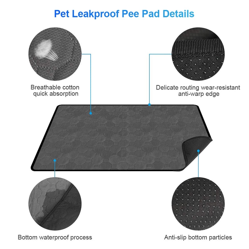 LINGSFIRE Waterproof Dog Mat, Washable Dog Training Pads Reusable Puppy Pee Pad 4-Layer Fast Absorb Mat with Non-slip Bottom for Dogs Indoor Outdoor Car Travel 50 x 70cm-M-Dark Gray (1 Pack) - PawsPlanet Australia