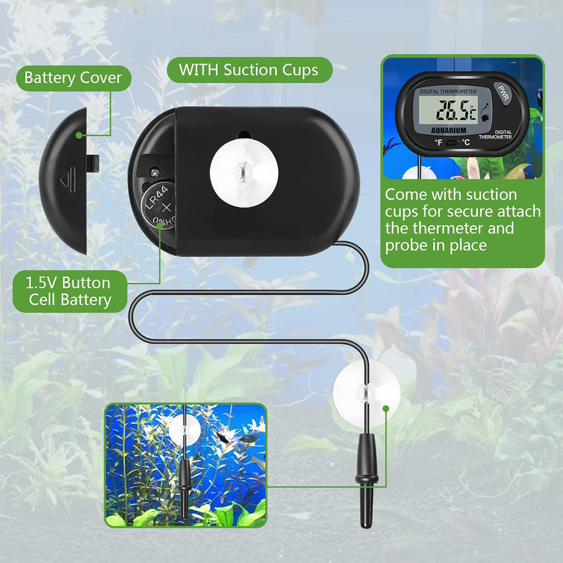 Thlevel Aquarium Thermometer LCD Digital Thermometer with Probe and Suction Cup for Fish Tank Water Temperature Incubator Reptile Habitat Temperature (2PCS) 2PCS - PawsPlanet Australia