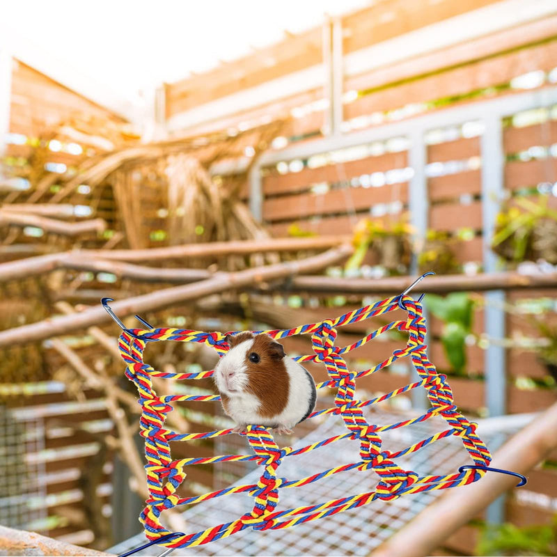 Yanmucy Small Animal Hammock Rat Toy Parrot Bird Toy Woven Climbing Net with 4 Hooks Rat Cage Accessories Rope Ladder Red - PawsPlanet Australia