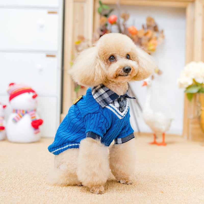 PUPTECK Soft Warm Dog Sweater Cute Knitted Dog Winter Clothes Classic Plaid British Style Dog Coats for Small Medium Dogs XS: chest girth: 15", back length: 10" Blue - PawsPlanet Australia