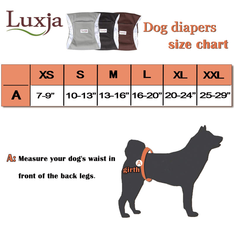 [Australia] - LUXJA Reusable Male Dog Diapers (Pack of 3), Washable Puppy Belly Band L(Waist 16"-20") Black+gray+coffee(white Lining) 