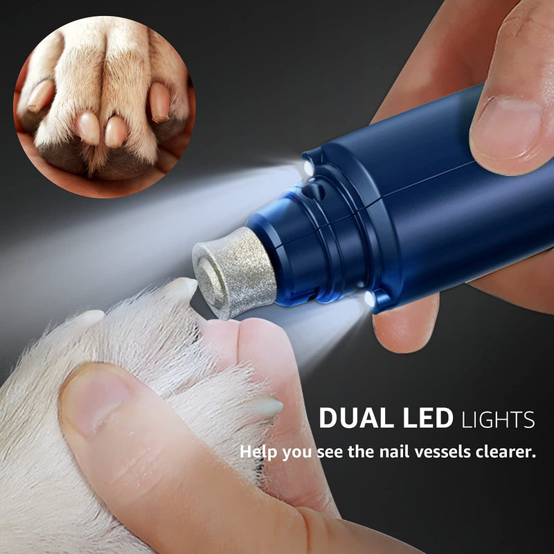 MIZOK Dog Nail Grinders with 2 LED Light - Super Quiet Run for 15h Dog Nails Clippers, 2-Speed Powerful Motor Pet Nail Grinder for Medium Small Dogs and Cats Blue - PawsPlanet Australia