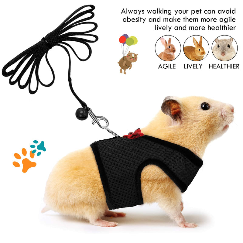 3 Pieces Guinea Pig Harness and Leash Soft Mesh Small Pet Harness with Bowknot Bell, No Pulling Comfort Padded Vest for Guinea Pigs, Ferret, Chinchilla, Rats (Black, Blue, Red, XS) Black, Blue, Red - PawsPlanet Australia