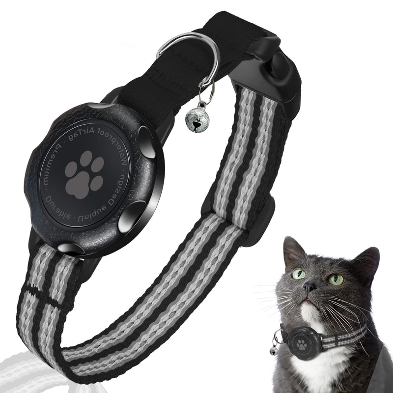 AirTag Cat Collar, Integrated Kitten Collar with 100% Waterproof AirTag Holder, Soundproof, Reflective GPS Cat Collar with Apple Air Tag Case for Kittens, Puppies (Black, XS) - PawsPlanet Australia