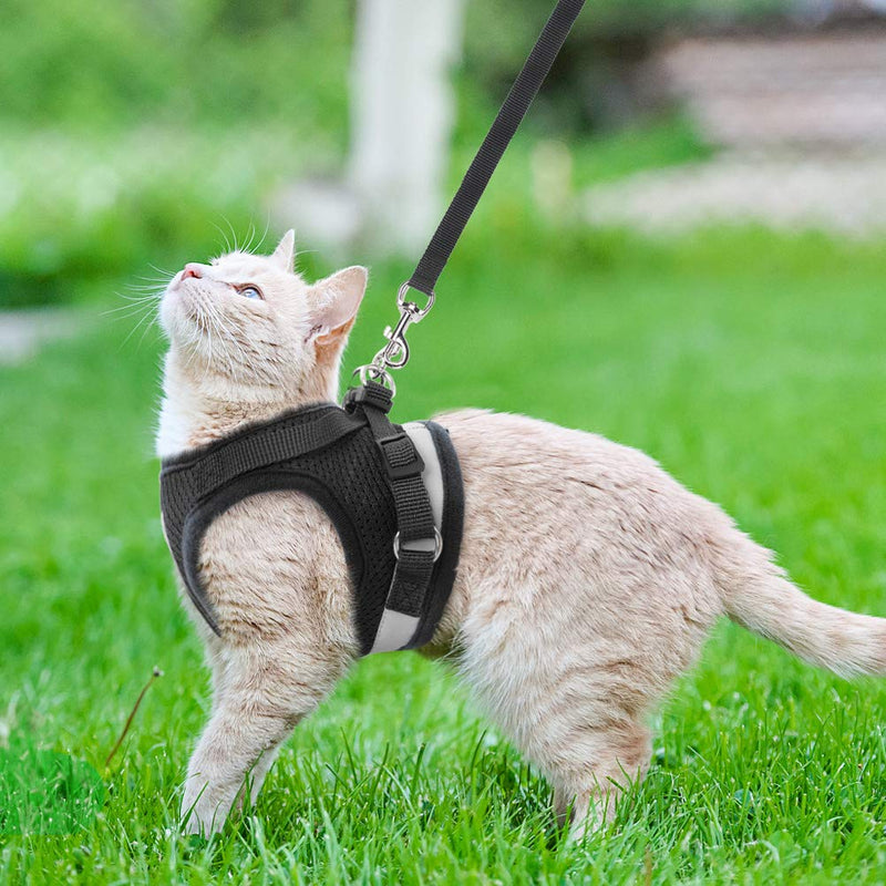 Cat Harness and Leash Set - Reflective Escape Proof Cat Harness for Kitties Daily Outdoor Walking with Soft Breathable Mesh Chest Strap and Durable Leash, Black S (Chest 11.4"-13" / Leash 3.9ft) - PawsPlanet Australia