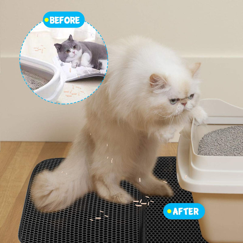 DUANY STORE Cat Litter Mat Cat Litter Trapping Mat, Honeycomb Double Layer Design, Urine and Water Proof Material, Scatter Control, Special Side Handles Design Easier to Clean,Washable Black - PawsPlanet Australia