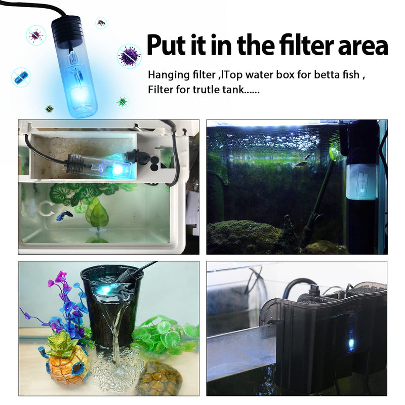TARARIUM Aquarium Clean Light for Hang on Back Filter, Mini Waterproof Clean Green Algae Betta Fish Tank Lamp - PawsPlanet Australia