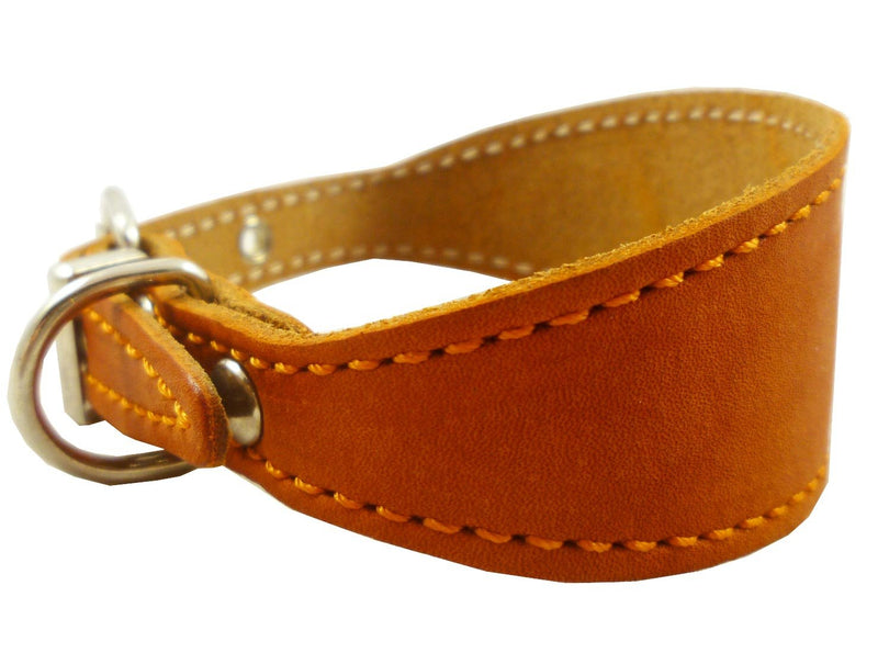 [Australia] - Orange Real Leather Tapered Dog Collar 1,5" Wide, Fits 8.5"-10.5" Neck, Small, Dachshund 