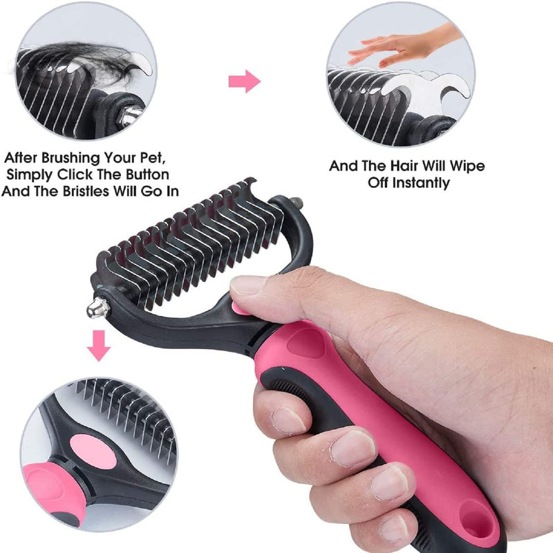 AESALUTOY Pet Grooming Brush, Double Sided Shedding and Dematting Undercoat Rake Comb for Dogs and Cats (Pink) - PawsPlanet Australia