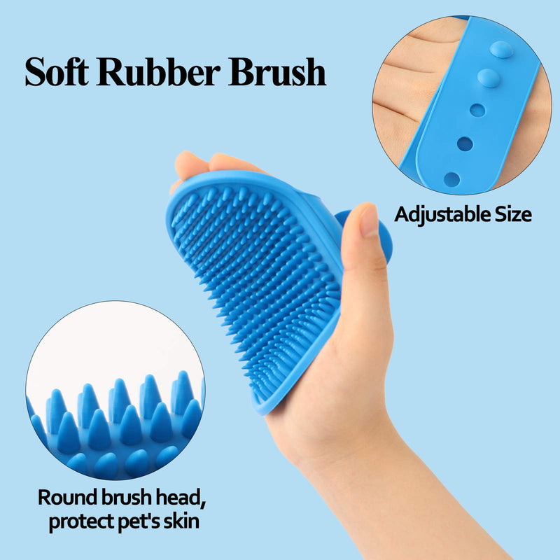 PHINGEER Dog Shedding Comb with Handle, Pet Washing Rubber Brush, Dog Grooming Set for Medium and Long Haired（2pc, Blue） - PawsPlanet Australia