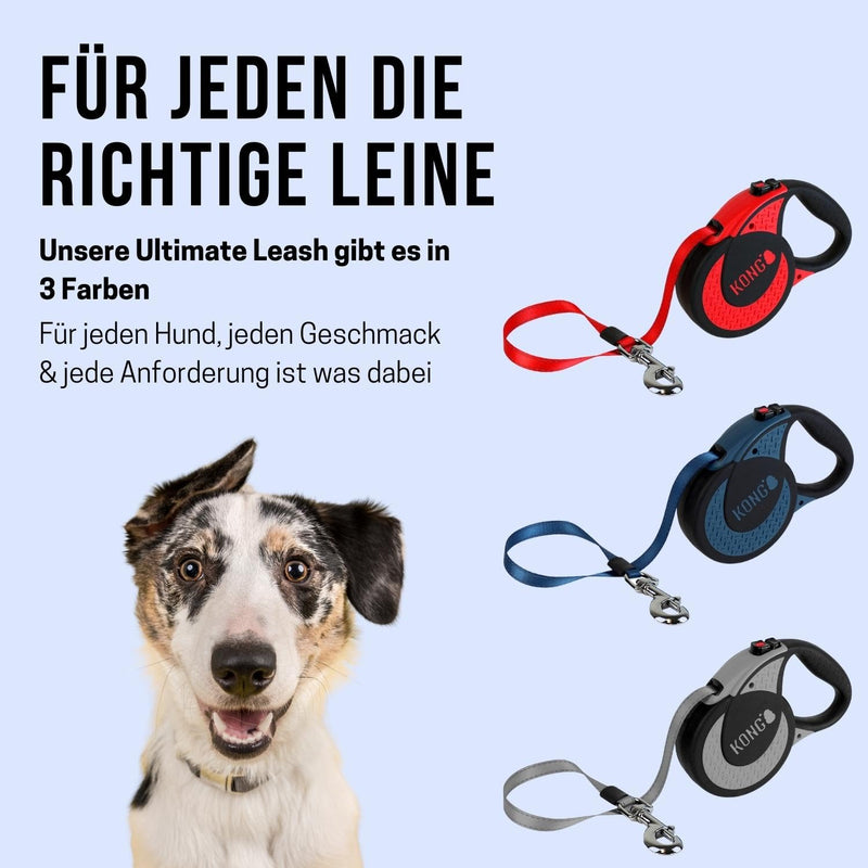 KONG roll-out dog leash in 5m length I For very large & strong dogs up to 70kg I Size XL I High-quality retractable leash with break & lock system in blue I Leash with soft handle & reflective strap Ultimate XL (up to 70 kg) Blue - PawsPlanet Australia